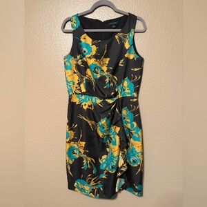 Floral Black,Teal & Gold Sleeveless Dress